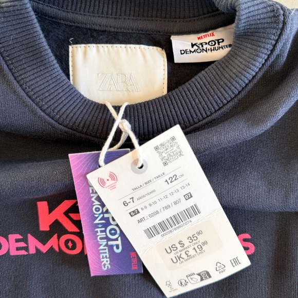 NWT ZARA x Netflix KPOP Demon Hunters Sweatshirt Gray Pink Girls 6–7 - Picture 6 of 7